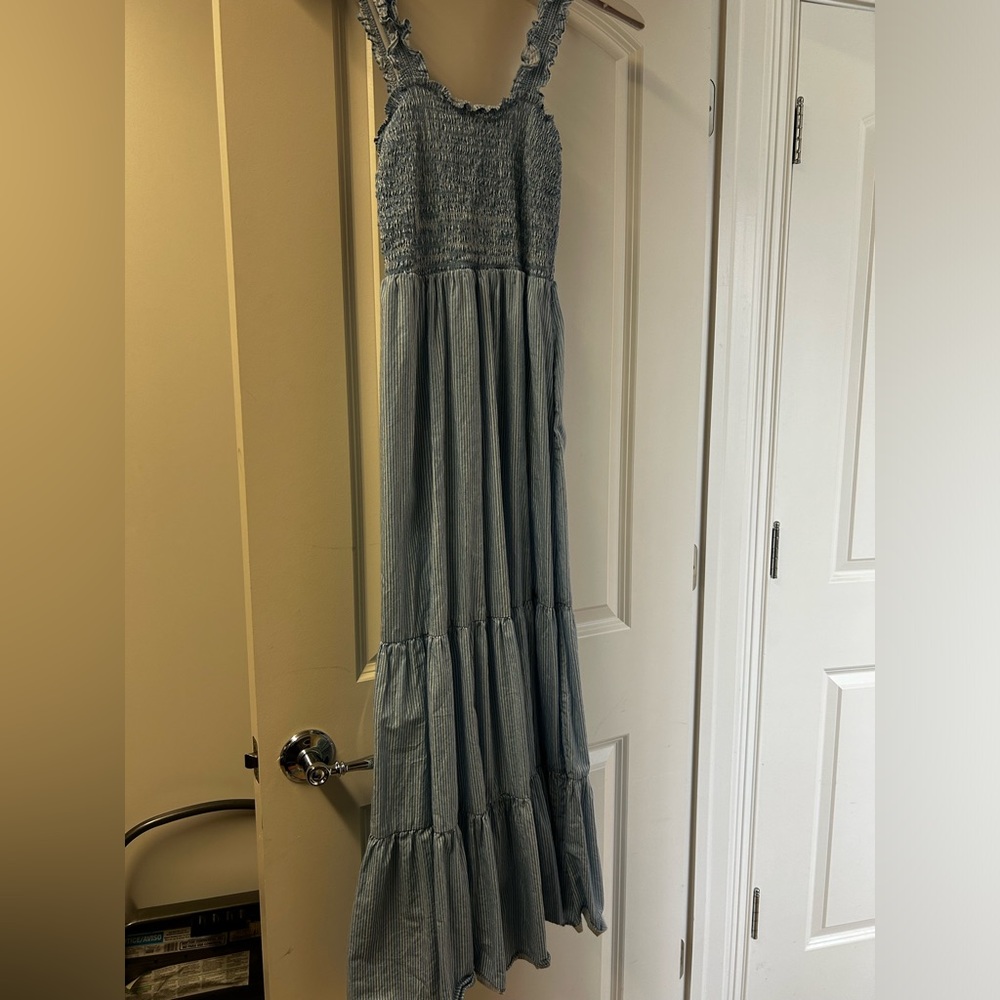 Women's Striped Smocked Midi Dress